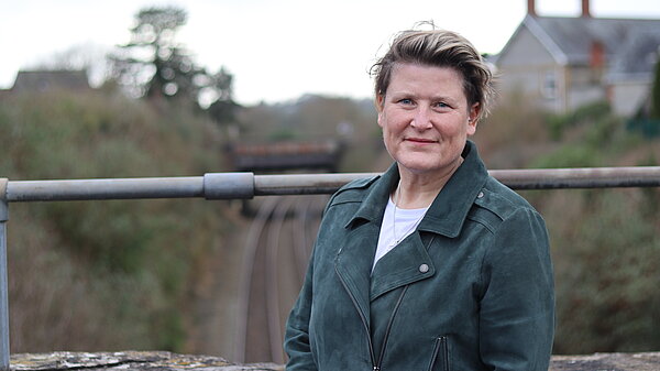 Sarah Dyke MP above the railway line in Somerton