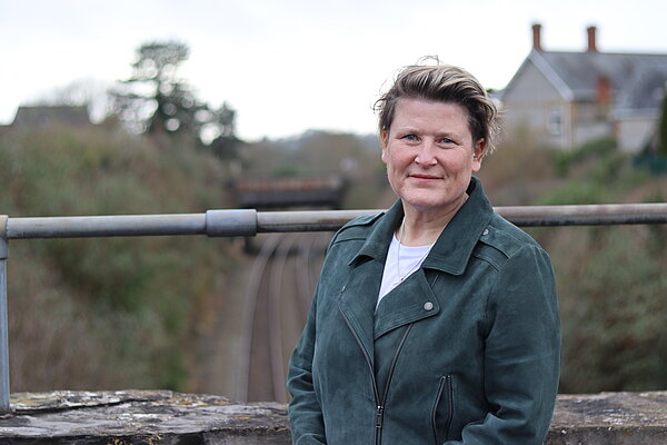 Sarah Dyke MP above the railway line in Somerton